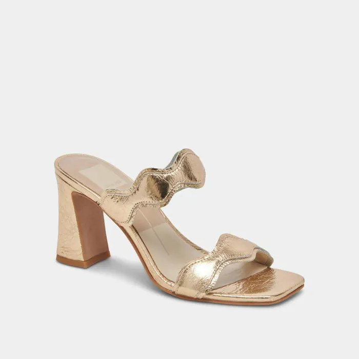 Heels Shop Dolce Vita Ilva Wide Heels Gold Distressed Leather Gold Wide Leather Heels Gold Distressed Leather