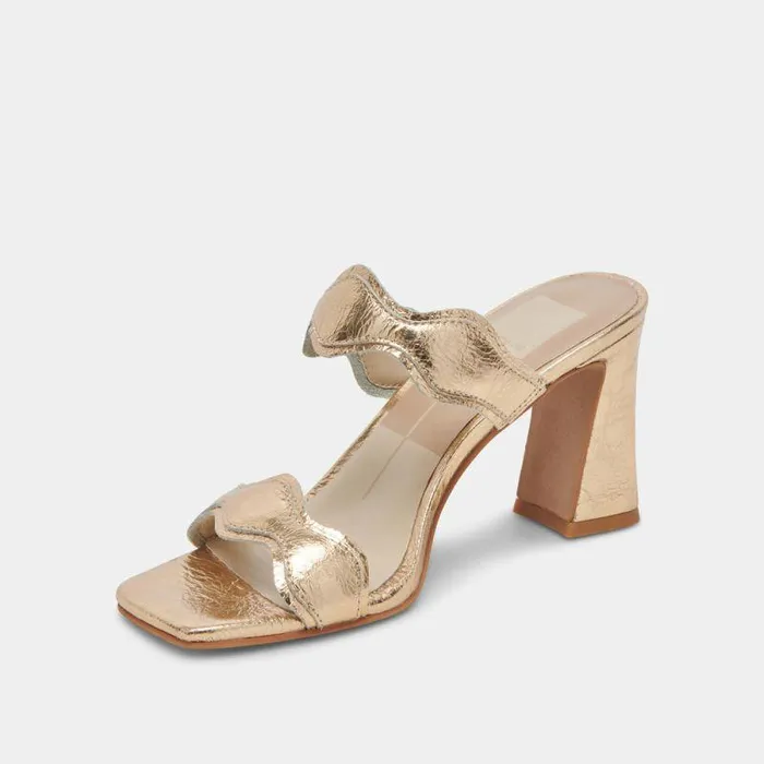 Heels Shop Dolce Vita Ilva Wide Heels Gold Distressed Leather Gold Wide Leather Heels Gold Distressed Leather