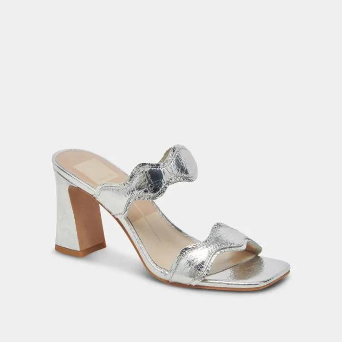 Heels Shop Dolce Vita Ilva Wide Heels Silver Distressed Leather Silver Leather Heels Silver Distressed Leather