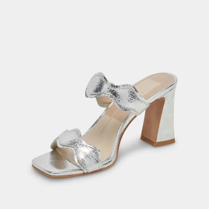 Heels Shop Dolce Vita Ilva Wide Heels Silver Distressed Leather Silver Leather Heels Silver Distressed Leather