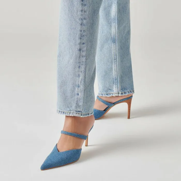 Heels Shop Dolce Vita Kanika Heels Blue Denim Designer Blue Denim Heels Blue Denim