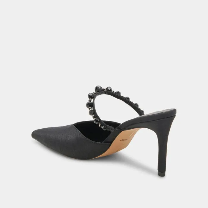 Heels Shop Dolce Vita Kanika Heels With Black Pearls Thin Tapered Heel and Pointed Toe Black Pearls