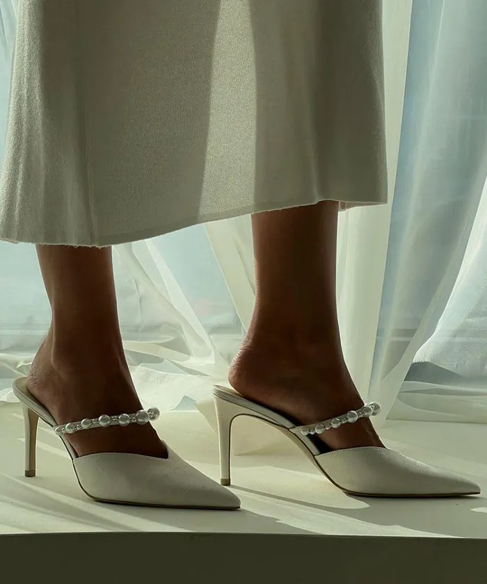 Heels Shop Dolce Vita Kanika Pearl Heels Vanilla Silk Vanilla Silk Pearl Tapered Heels Vanilla Silk