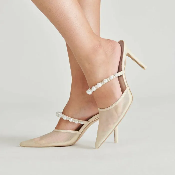 Heels Shop Dolce Vita Kaysie Pearl Heels Ivory Mesh Ivory Mesh