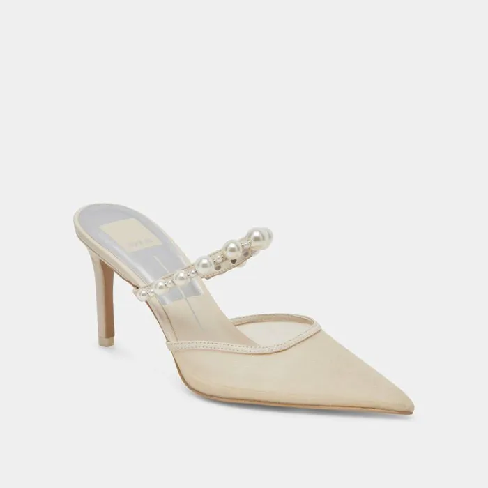 Heels Shop Dolce Vita Kaysie Pearl Heels Ivory Mesh Ivory Mesh