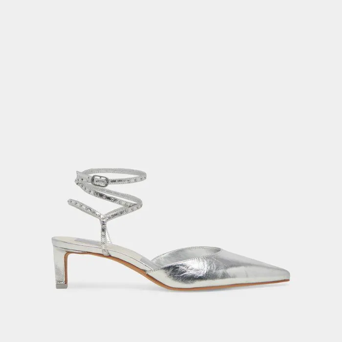 Heels Shop Dolce Vita Loklyn Stud Heels Silver Crinkle Patent Silver Crinkle Patent
