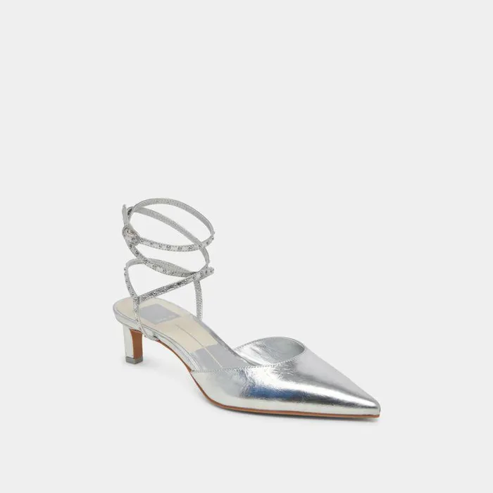 Heels Shop Dolce Vita Loklyn Stud Heels Silver Crinkle Patent Silver Crinkle Patent