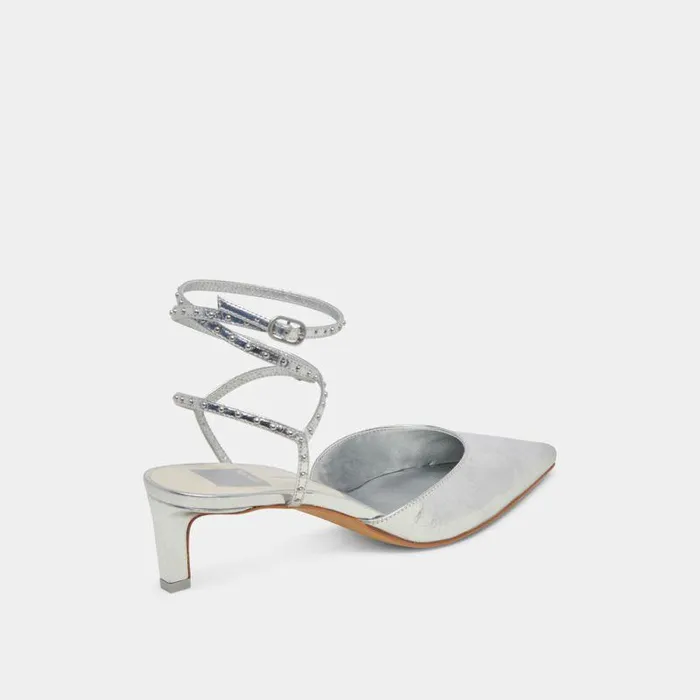 Heels Shop Dolce Vita Loklyn Stud Heels Silver Crinkle Patent Silver Crinkle Patent