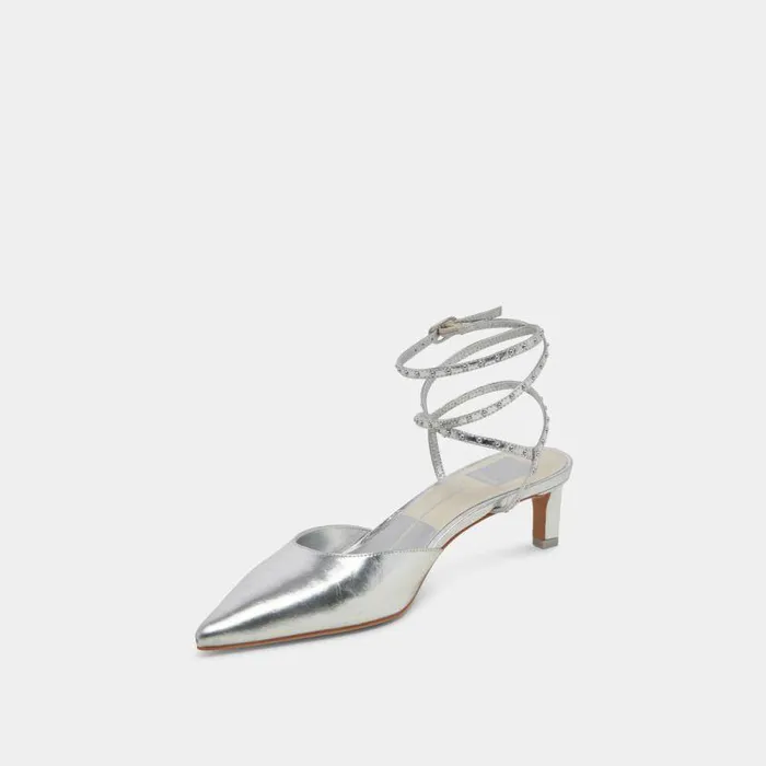 Heels Shop Dolce Vita Loklyn Stud Heels Silver Crinkle Patent Silver Crinkle Patent