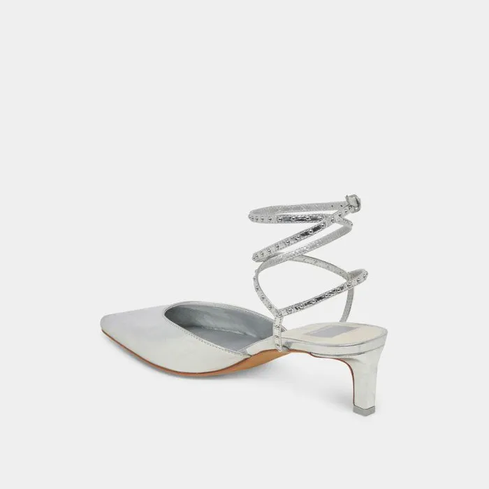 Heels Shop Dolce Vita Loklyn Stud Heels Silver Crinkle Patent Silver Crinkle Patent