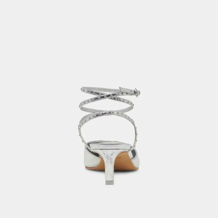 Heels Shop Dolce Vita Loklyn Stud Heels Silver Crinkle Patent Silver Crinkle Patent