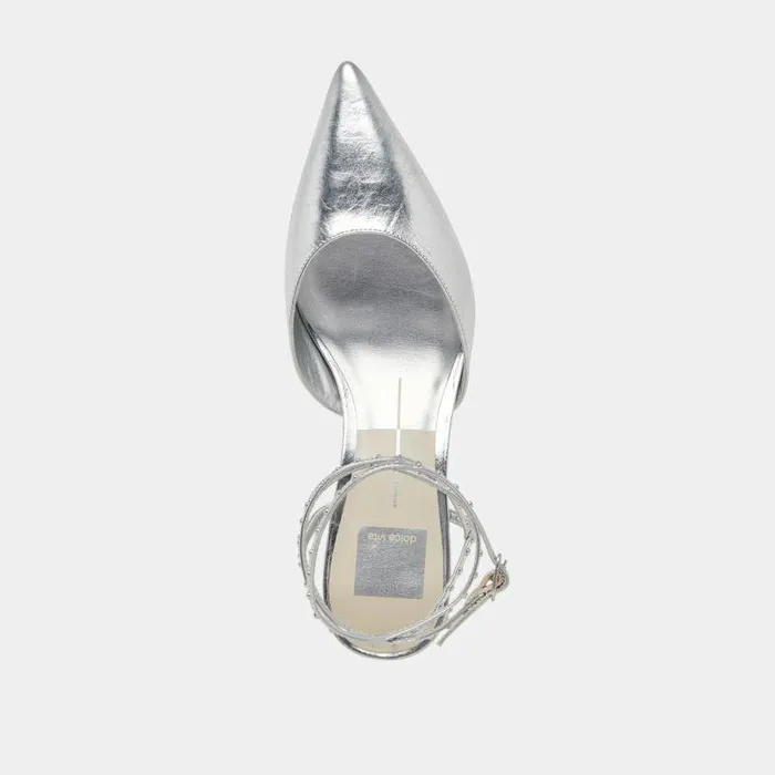 Heels Shop Dolce Vita Loklyn Stud Heels Silver Crinkle Patent Silver Crinkle Patent