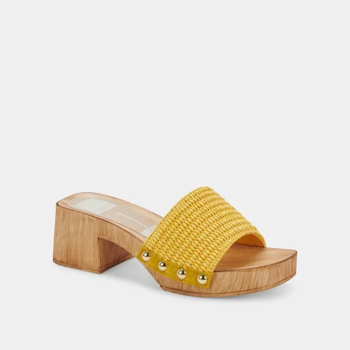 Heels Shop Dolce Vita Oakley Heels Yellow Raffia Yellow Raffia