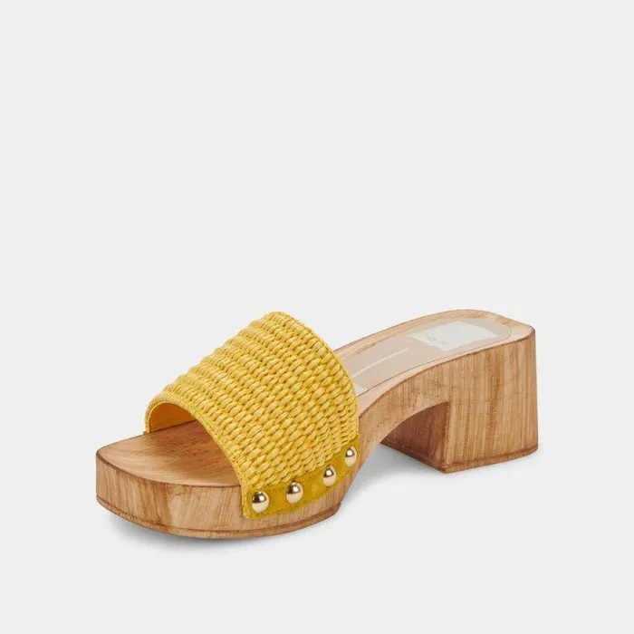 Heels Shop Dolce Vita Oakley Heels Yellow Raffia Yellow Raffia