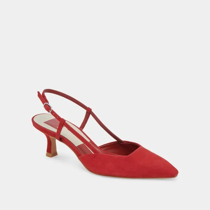 Heels Shop Dolce Vita Odela Wide Heels Crimson Suede Crimson Suede