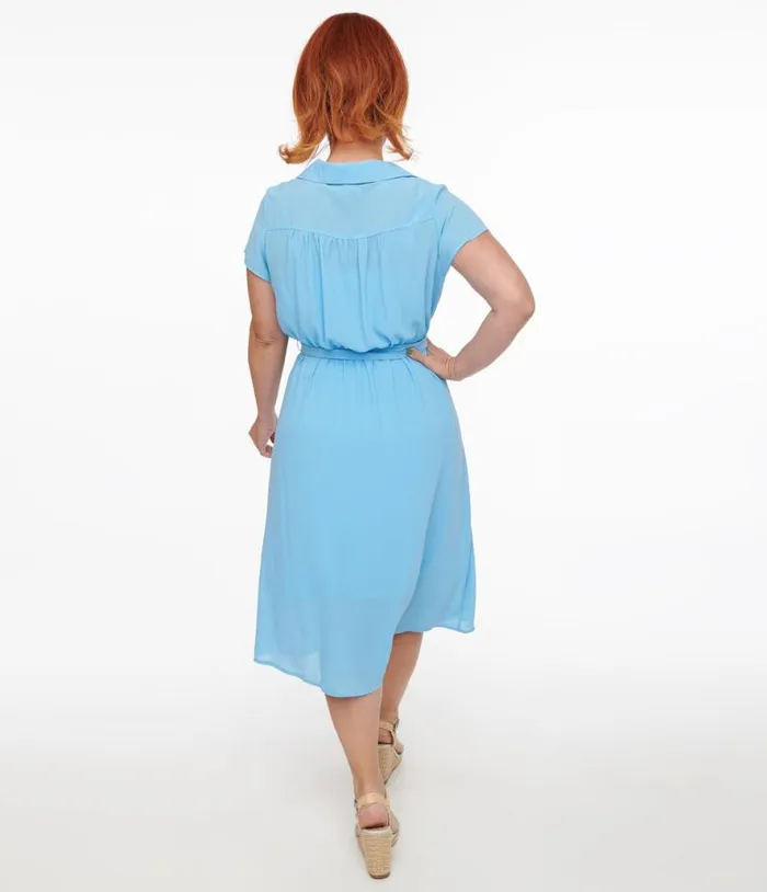 Hell Bunny 1930s Baby Blue Chiffon Midi Pearl Dress Dresses Unique Vintage Midi