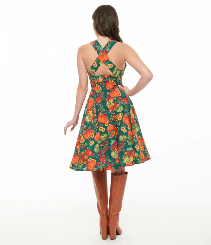 Hell Bunny 1950s Autumn Pinafore Swing Dress Dresses Unique Vintage Pocket Dresses
