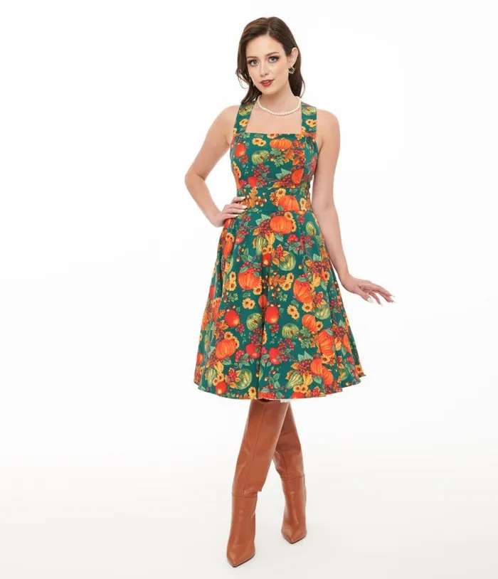 Hell Bunny 1950s Autumn Pinafore Swing Dress Dresses Unique Vintage Pocket Dresses