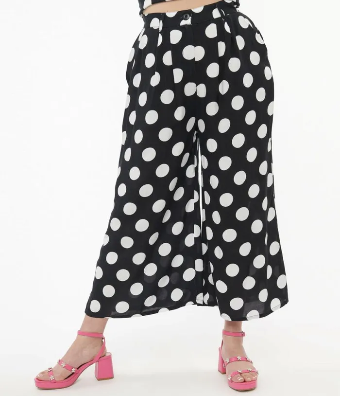 Hell Bunny 1960s Black and White Polka Dot Cropped Trousers Clothing Unique Vintage Pants