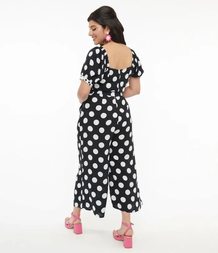 Hell Bunny 1960s Black and White Polka Dot Cropped Trousers Clothing Unique Vintage Pants