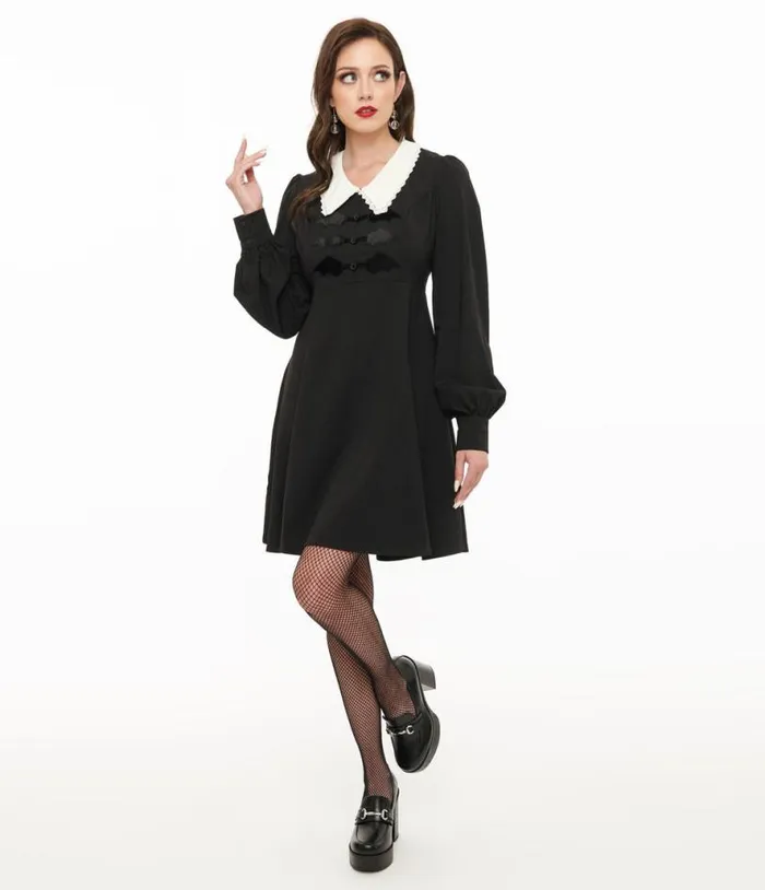 Hell Bunny 1960s Black Batilda Mini Dress Halloween Unique Vintage Dresses
