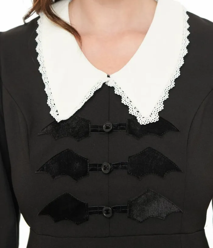 Hell Bunny 1960s Black Batilda Mini Dress Halloween Unique Vintage Dresses