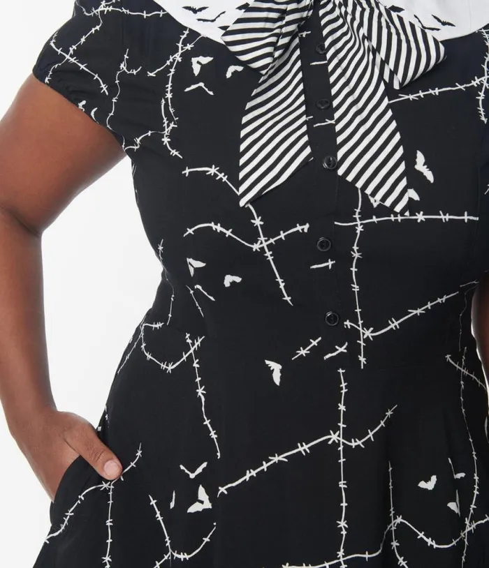 Hell Bunny Black and White Stitches Flare Dress DressesHalloween Unique Vintage Dresses