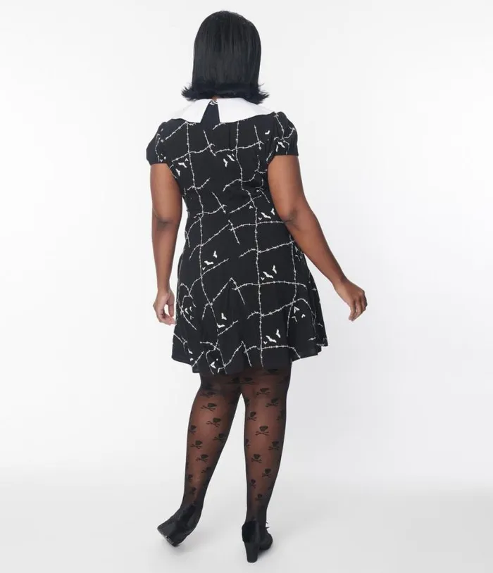 Hell Bunny Black and White Stitches Flare Dress DressesHalloween Unique Vintage Dresses