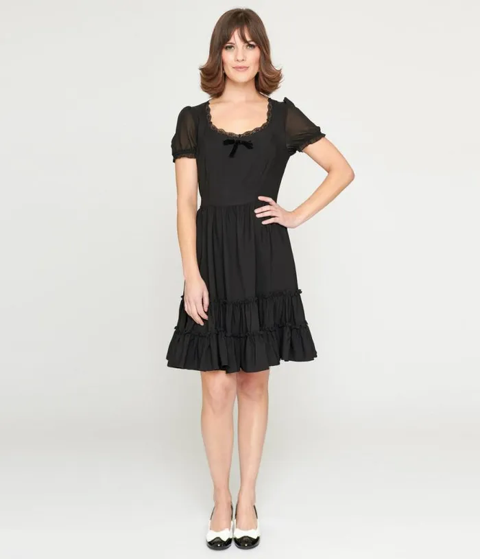 Hell Bunny Black Annette Mini Dress Dresses Unique Vintage Fit and Flare