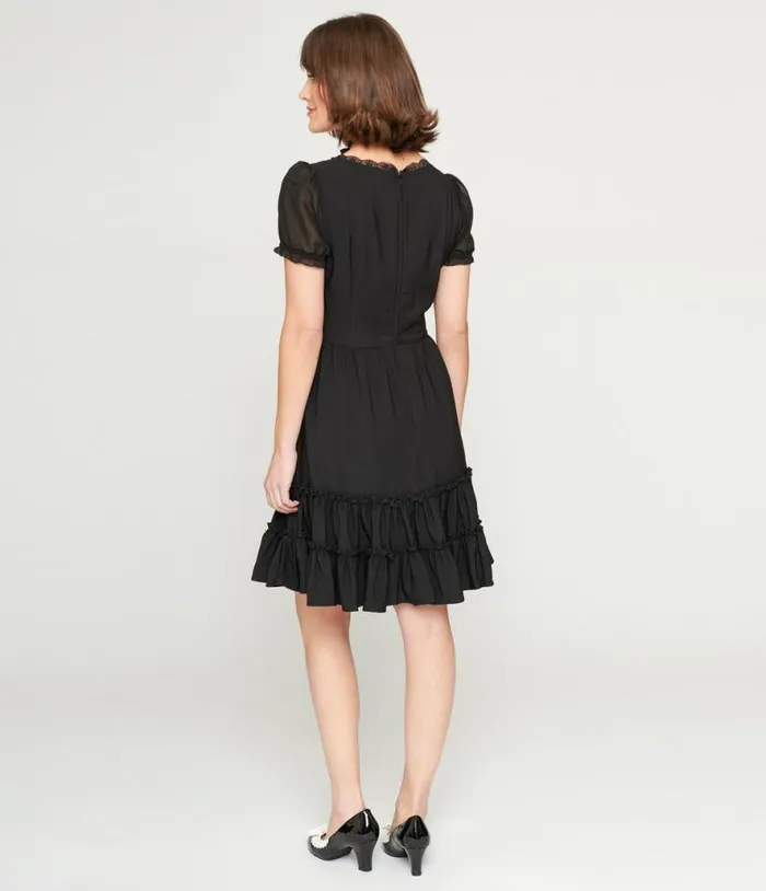 Hell Bunny Black Annette Mini Dress Dresses Unique Vintage Fit and Flare