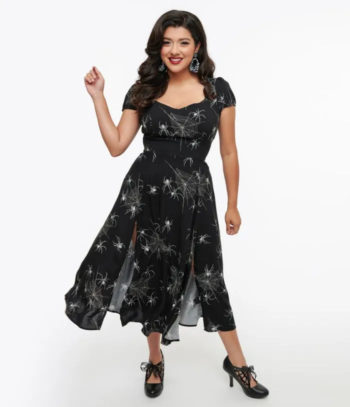 Hell Bunny Black Grunge Spider Midi Dress DressesHalloween Unique Vintage Dresses Hell Bunny Black Grunge Spider Midi Dress DressesHalloween Unique Vintage Dresses