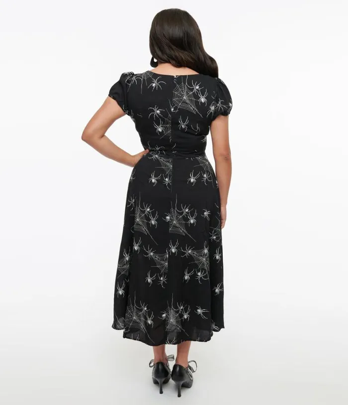 Hell Bunny Black Grunge Spider Midi Dress DressesHalloween Unique Vintage Dresses