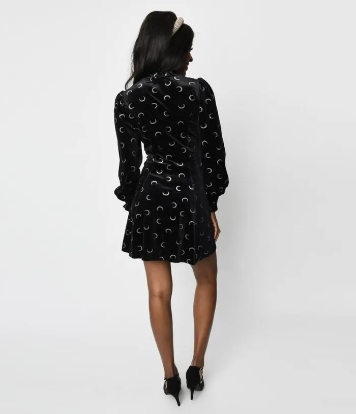Hell Bunny Black Velvet Misty Moon Mini Dress DressesHalloweenPlus Unique Vintage Dresses