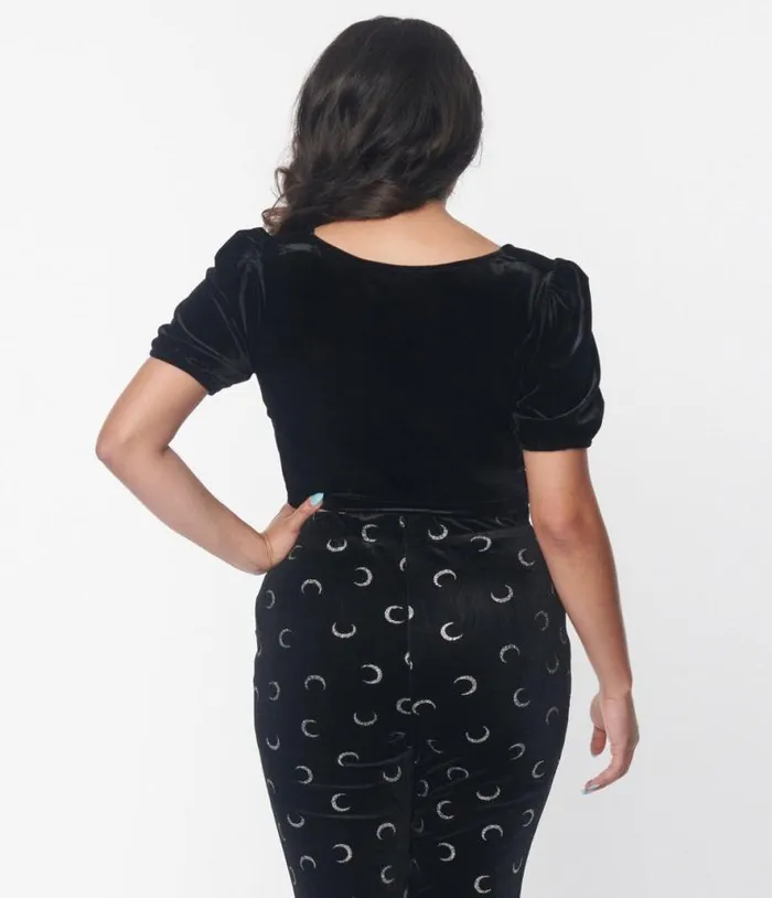 Hell Bunny Black Velvet Vampire Kiss Crop Top Halloween Unique Vintage Tops