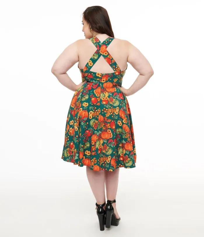 Hell Bunny Plus Size 1950s Autumn Pinafore Swing Dress DressesPlus Unique Vintage Pocket Dresses