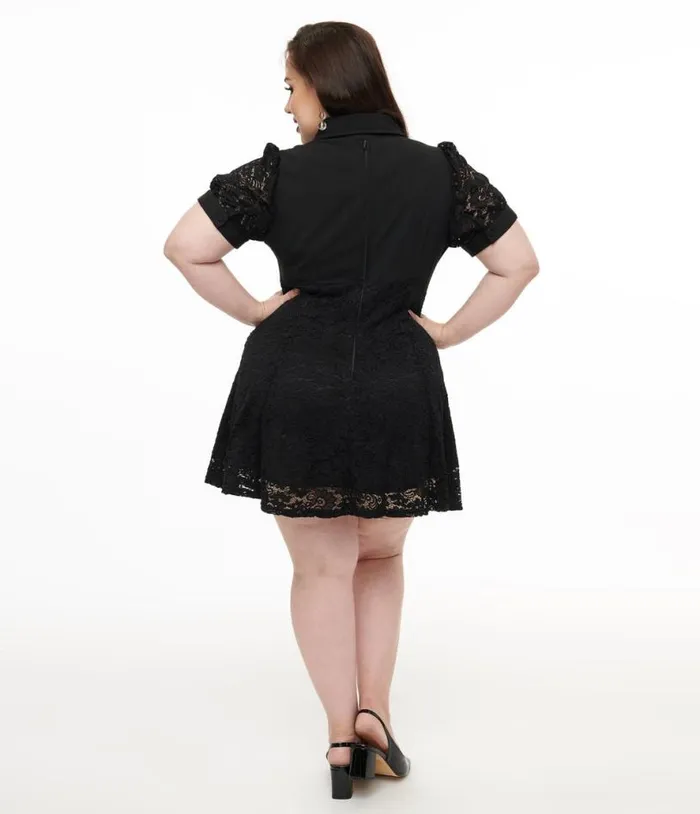 Hell Bunny Plus Size 1950s Black Lace Dominica Mini Dress DressesPlus Unique Vintage Fit and Flare