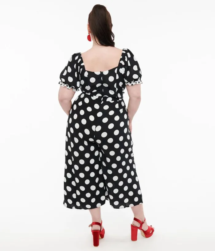 Hell Bunny Plus Size 1960s Black and White Polka Dot Cropped Trousers ClothingPlus Unique Vintage Pants