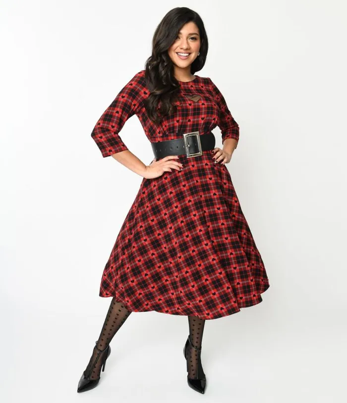 Hell Bunny Red and Black Heart Plaid Date Night Swing Dress DressesPlus Unique Vintage Pocket Dresses Hell Bunny Red and Black Heart Plaid Date Night Swing Dress DressesPlus Unique Vintage Pocket Dresses