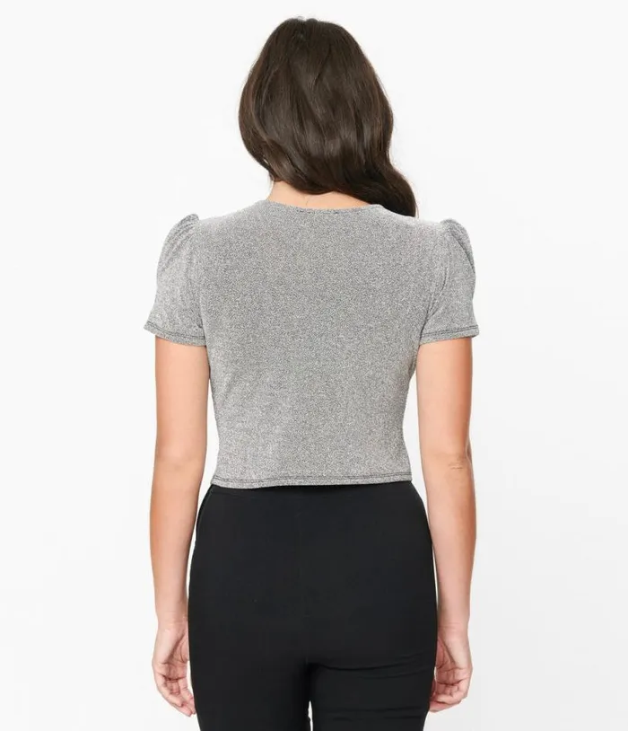 Hell Bunny Silver Lurex Loco Motion Top ClothingPlus Unique Vintage Blouses