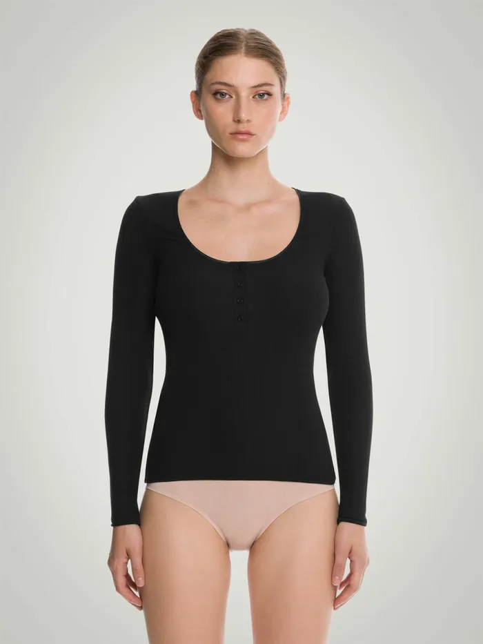 Henley Top Long Sleeves Black Women Wolford Longsleeve Shirts