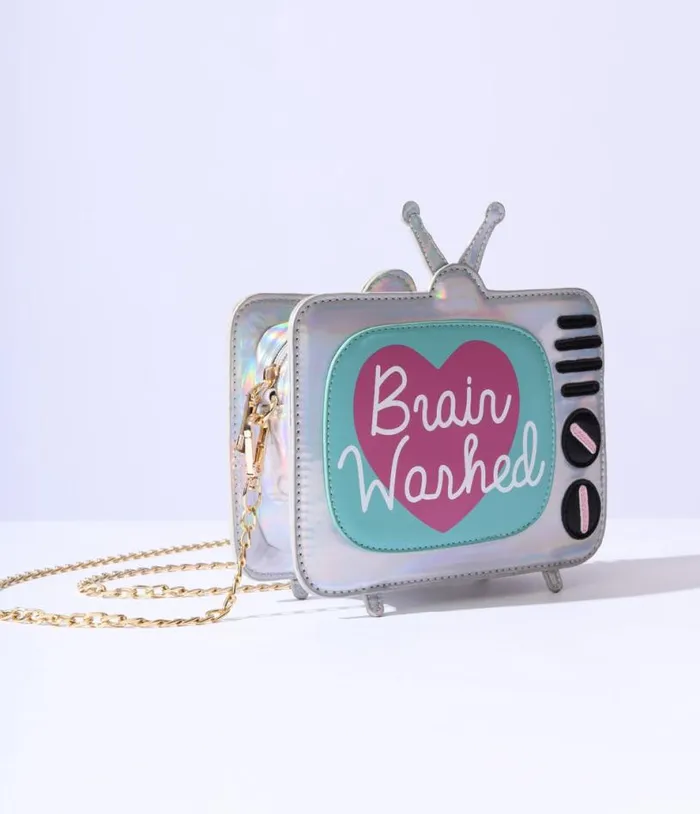 Holographic Brain Washed TV Crossbody Bag Accessories Unique Vintage Novelty Bags
