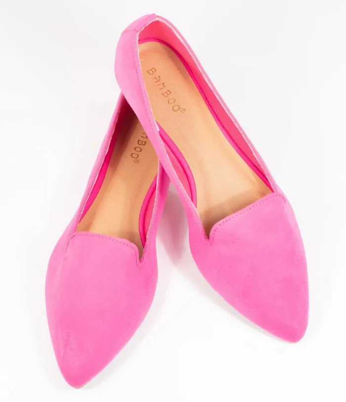 Hot Pink Suede Loafer Flats Shoes Unique Vintage Flats