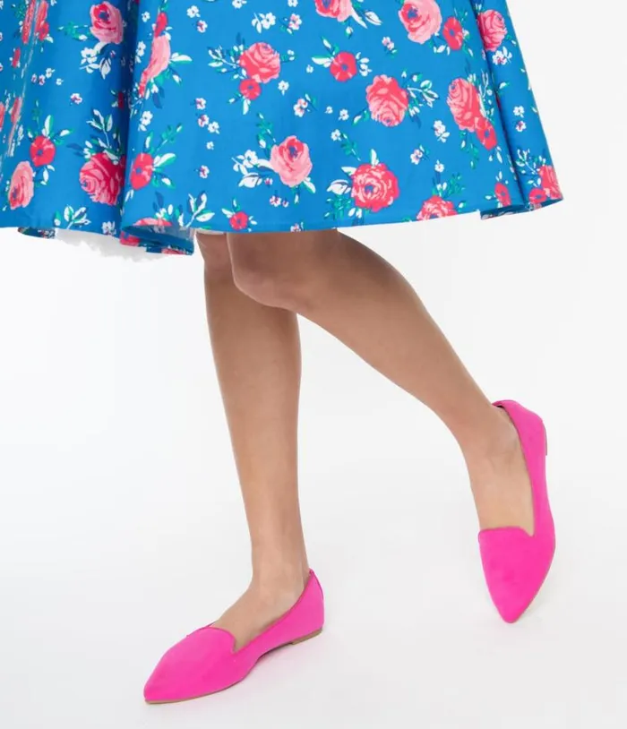 Hot Pink Suede Loafer Flats Shoes Unique Vintage Flats