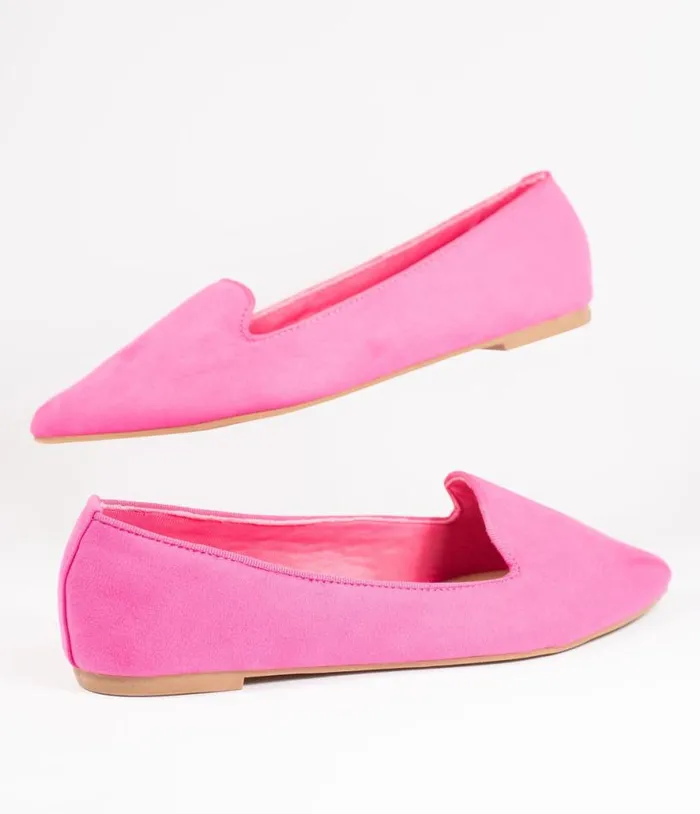 Hot Pink Suede Loafer Flats Shoes Unique Vintage Flats
