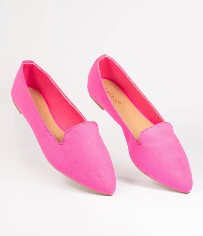 Hot Pink Suede Loafer Flats Shoes Unique Vintage Flats