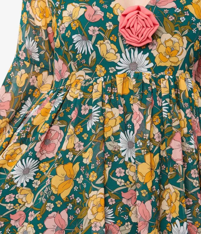 Hunter Green Floral Empire Waist Dress DressesPlus Unique Vintage Babydoll
