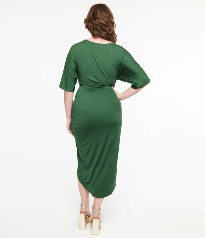Hunter Green Ruched Wiggle Dress Dresses Unique Vintage Pencil