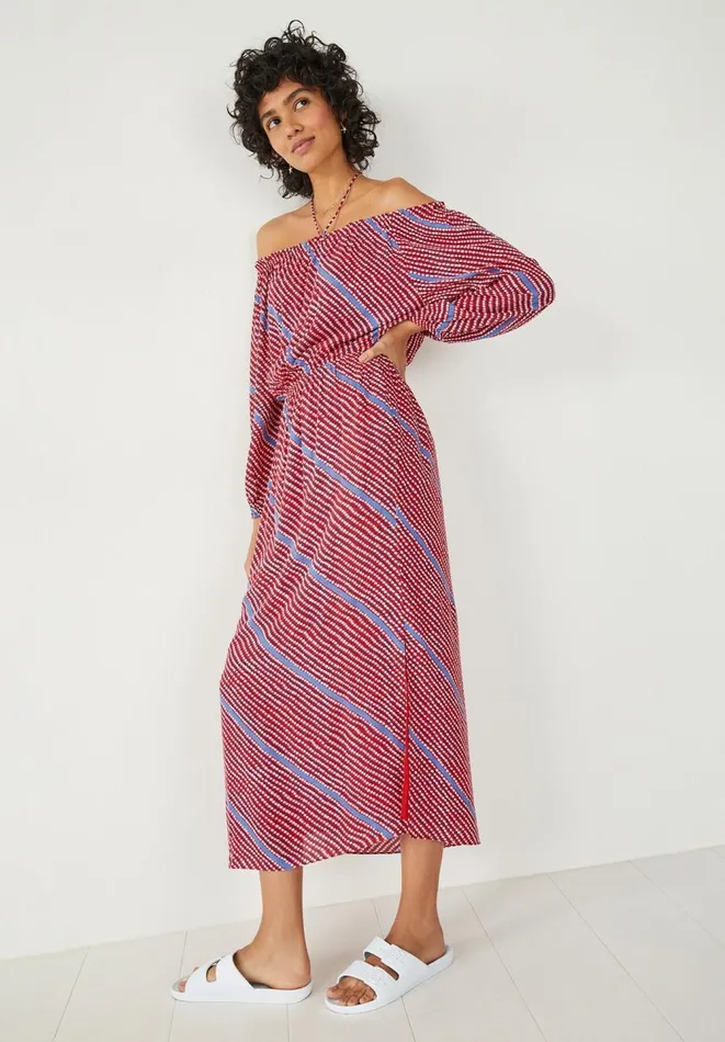 Hush Dresses Women Amy OffShoulder Midi Dress Diagonal Dots Multi