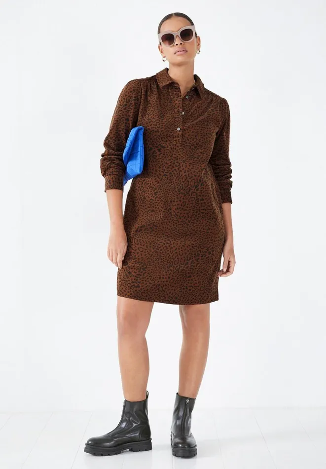 Hush Dresses Women Cait Cord Mini Dress Contrast Leopard Brownblack