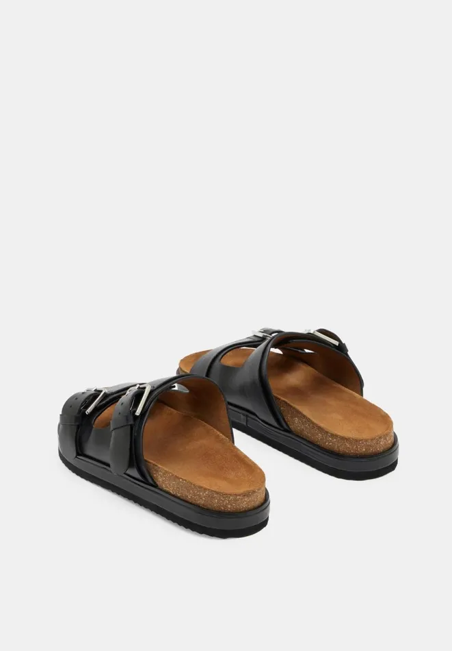 Hush Flats Women Bryson Buckle Slide Black Hush Flats Women Bryson Buckle Slide Black